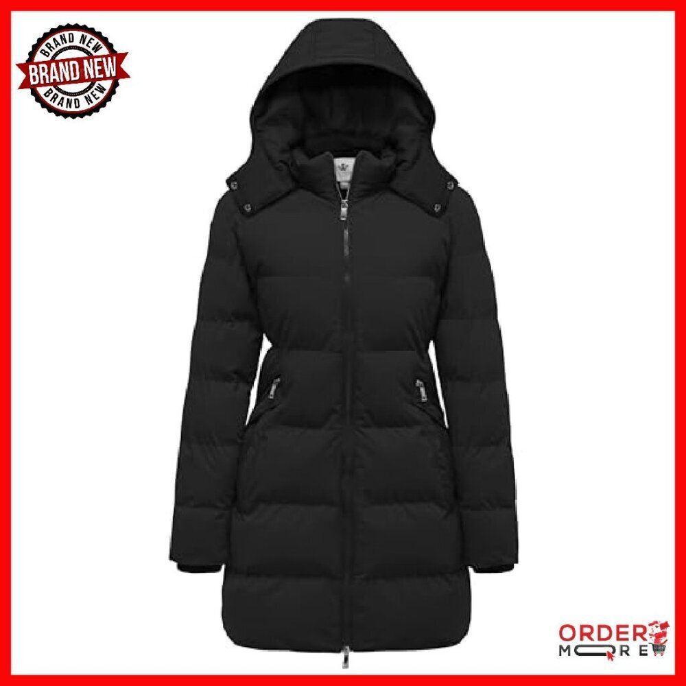Women's Winter Puffer Parka Coat with Removable Hood Slim Fit - Picture 2 of 8